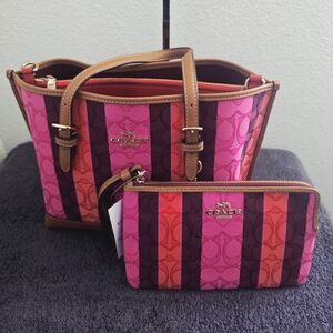 NWT COACH C4086 Mollie 25 Tote Purple Pink Multi w/NWT Wristlet